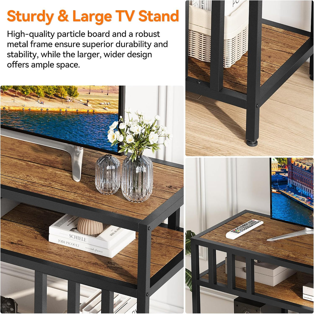 GarveeHome 58" TV Stand up to 65", Quadruple-Tube Support, Rustic B...