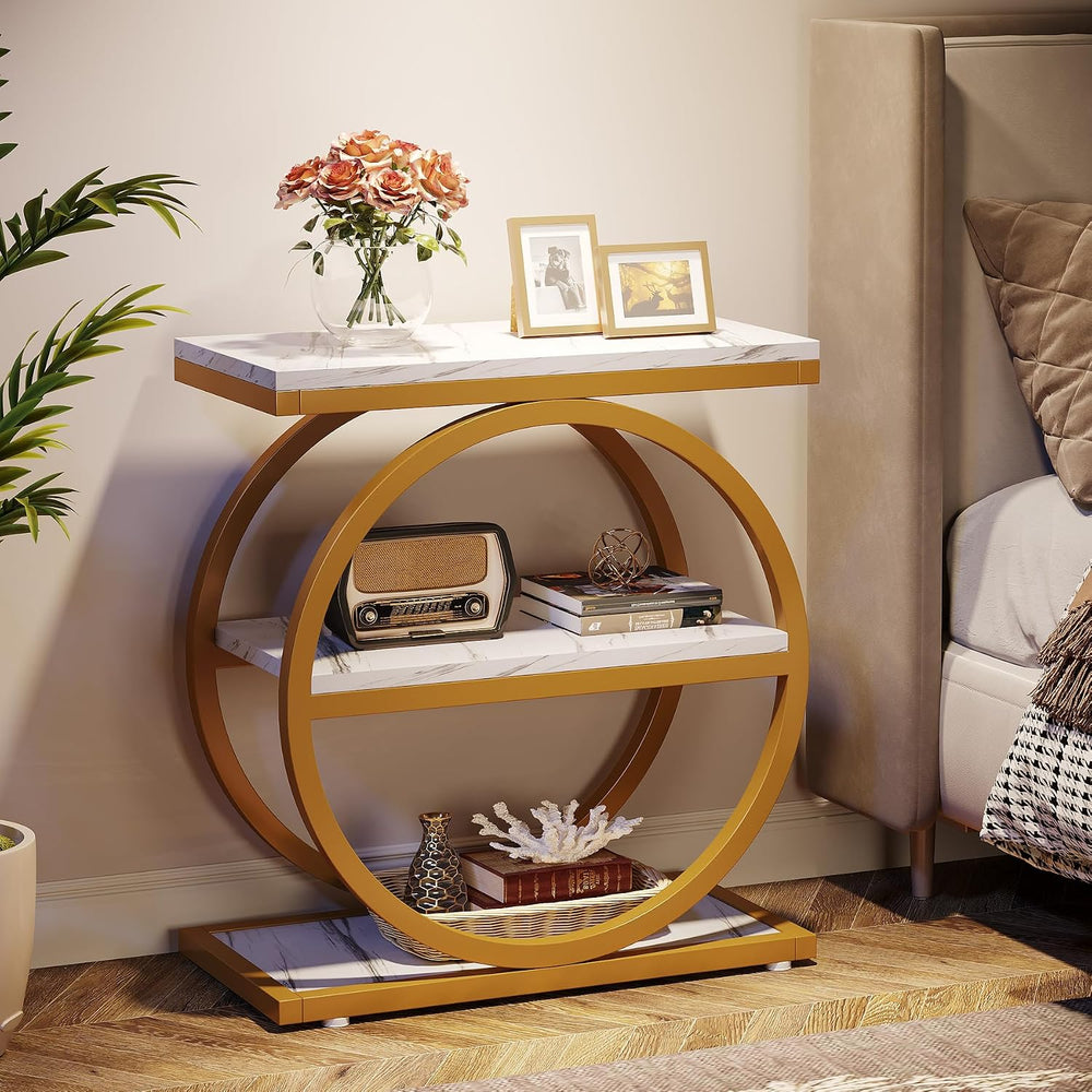 Tribesigns End Table with Storage Shelves Pack of 2, 3-Tier Wooden Industrial...