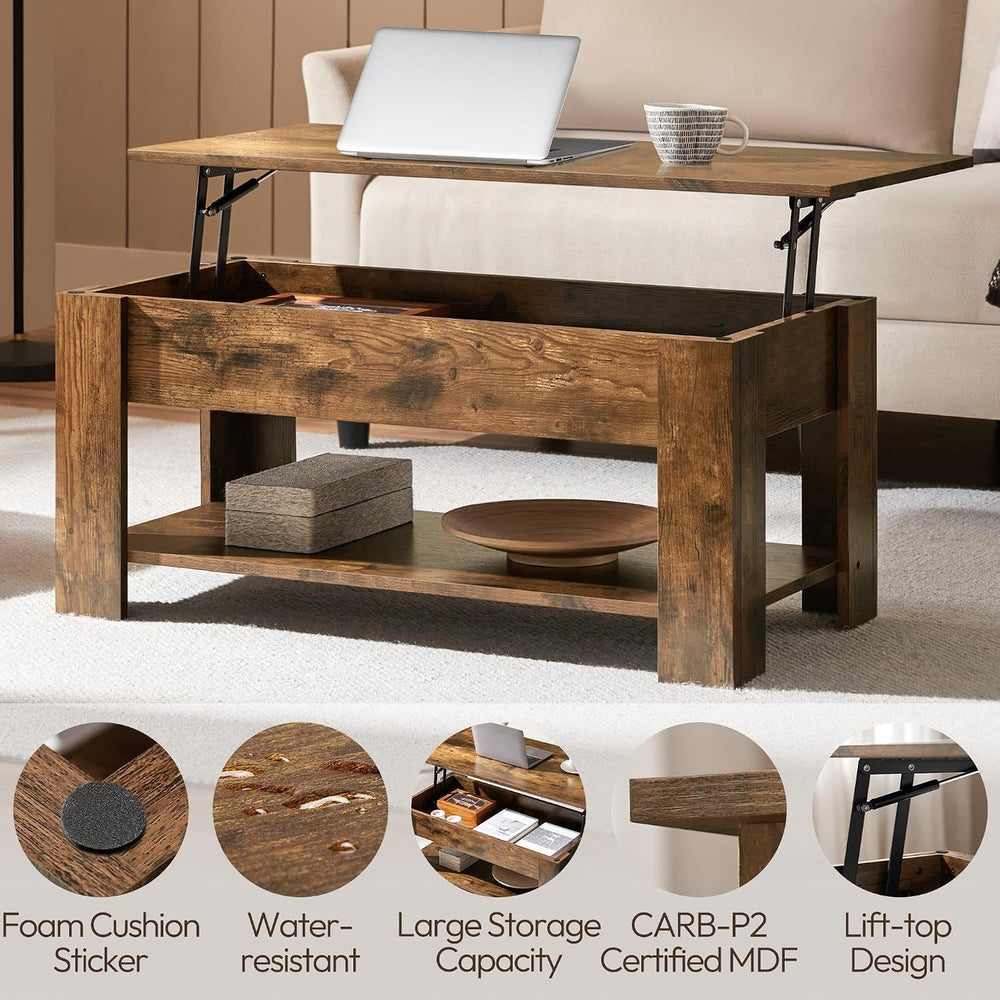 Yaheetech 38.6" Lift Top Coffee Table with Hidden Storage, Rustic Brown