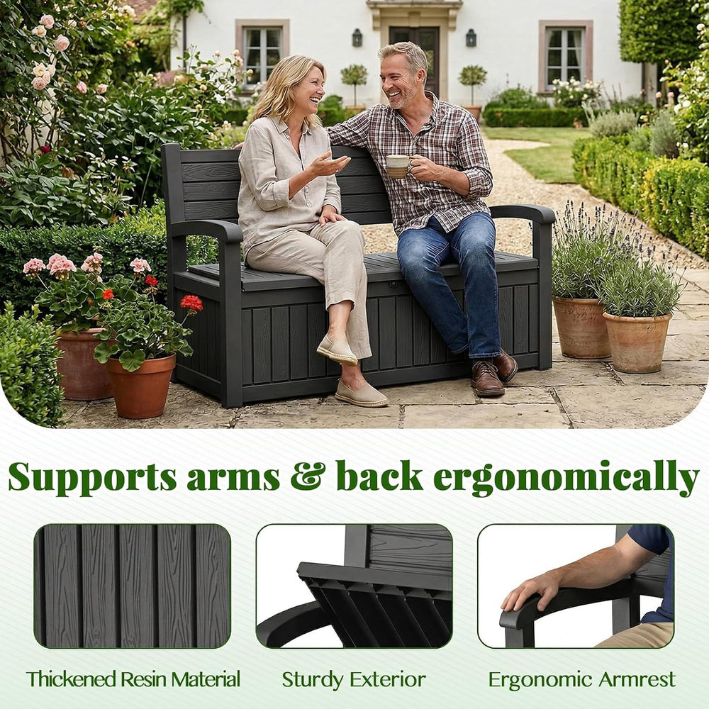 120 Gallon Outdoor Storage Bench, Lockable Patio Storage Bench, Black
