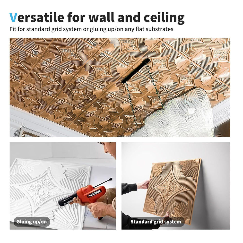 Art3d 12-Pack Waterproof 3D Drop Ceiling Tiles, 24 x 24 in, Bronze