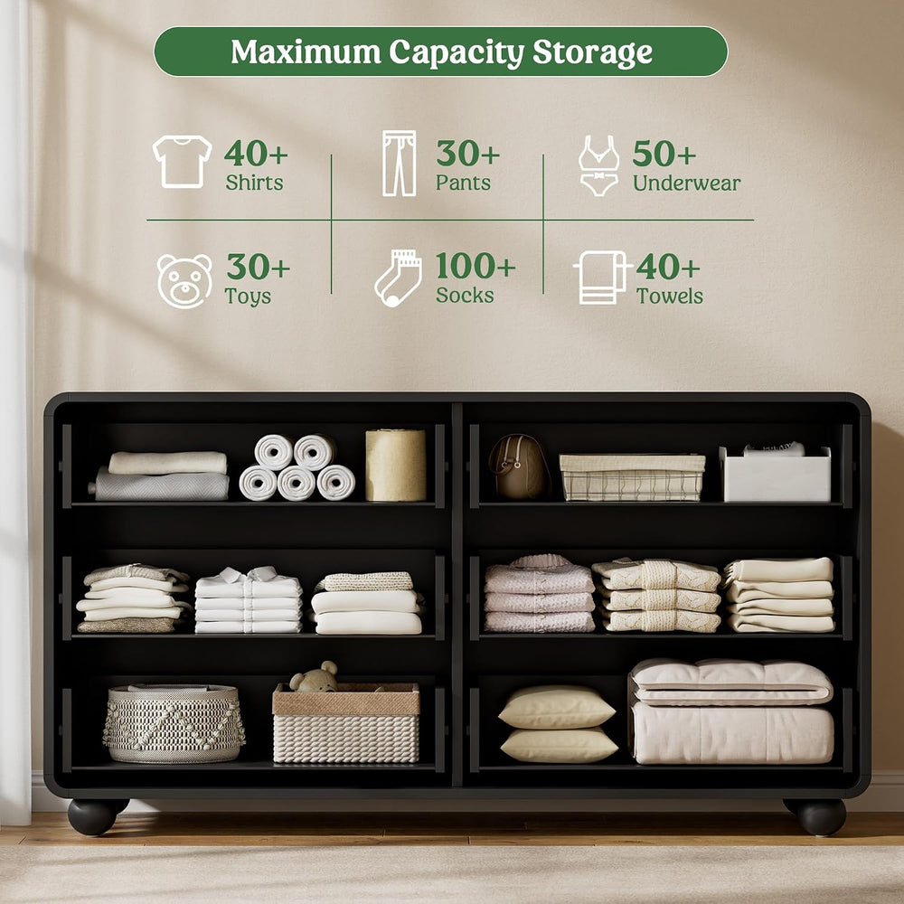 Lulive 6 Drawer Dresser for Bedroom, 55" Wide Chest of Drawers, Black