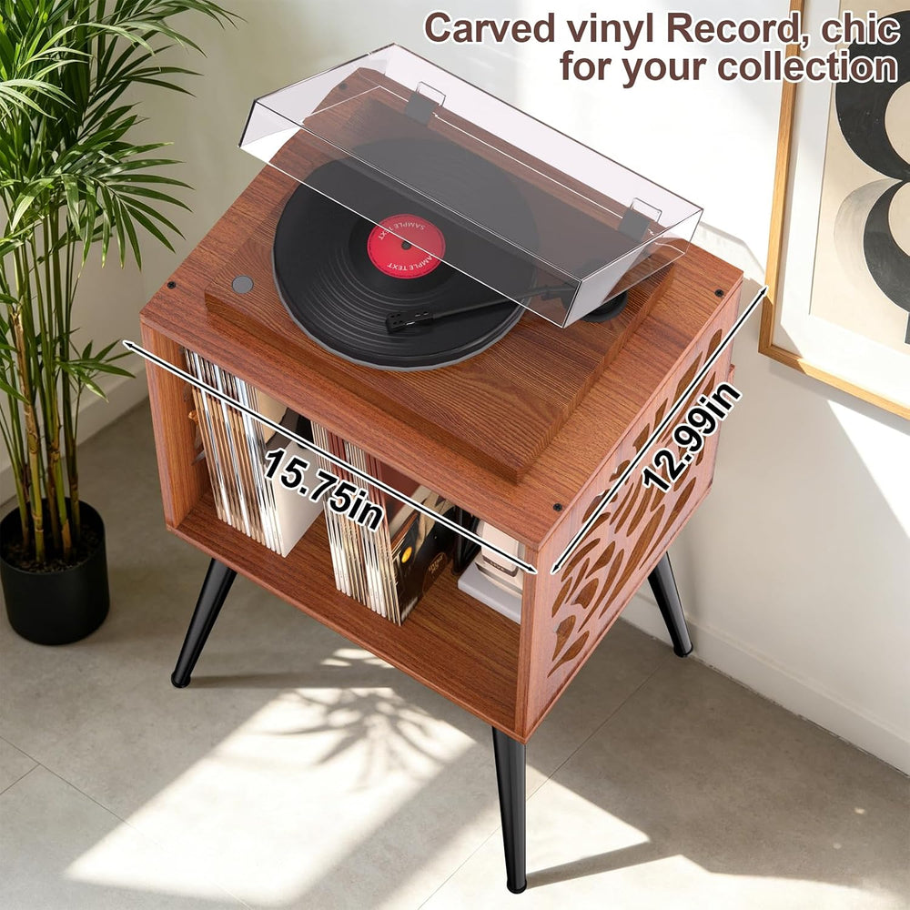 Stylish Record Player Stand with Storage, Holds 100+ Vinyl Records