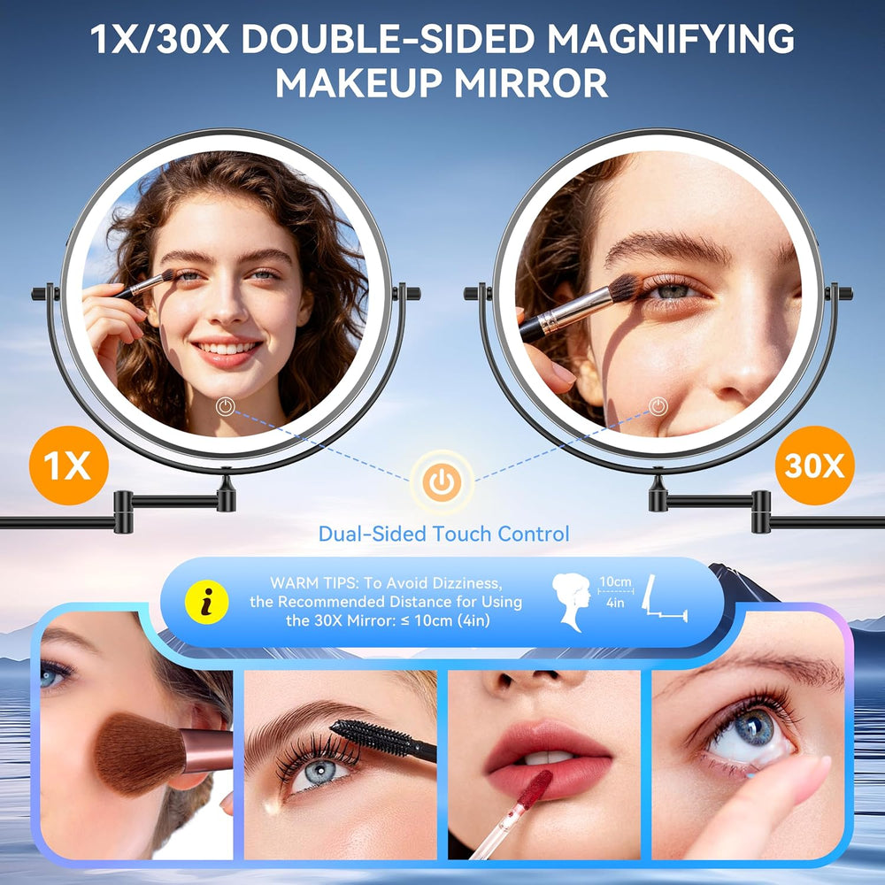Auxmir 9″ 5000mAh 1X/30X Wall Mounted Lighted Magnifying Makeup Mirror