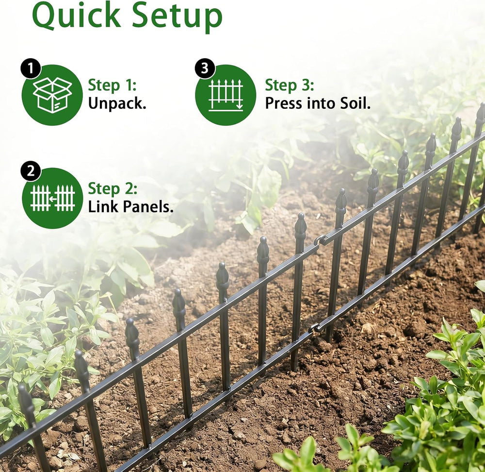 5-Pack Garden Border Fence, 23" W x 17" H, Black