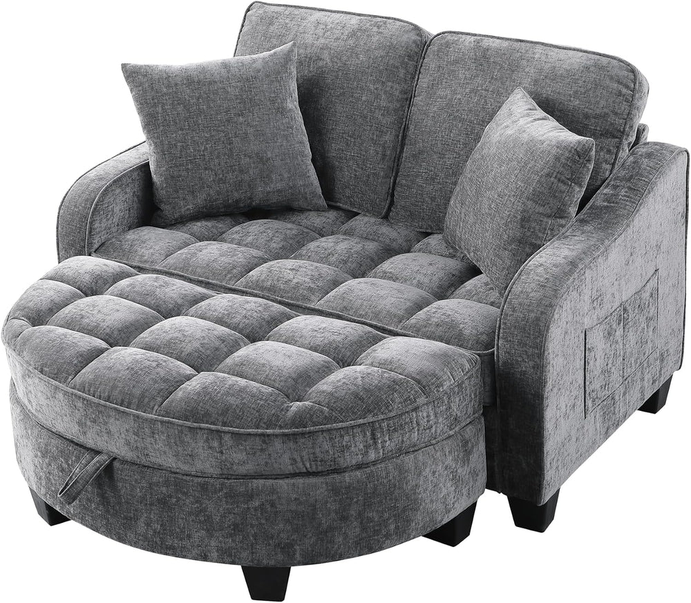 ERYE Chenille Tufted Loveseat Sofa and Ottoman Set