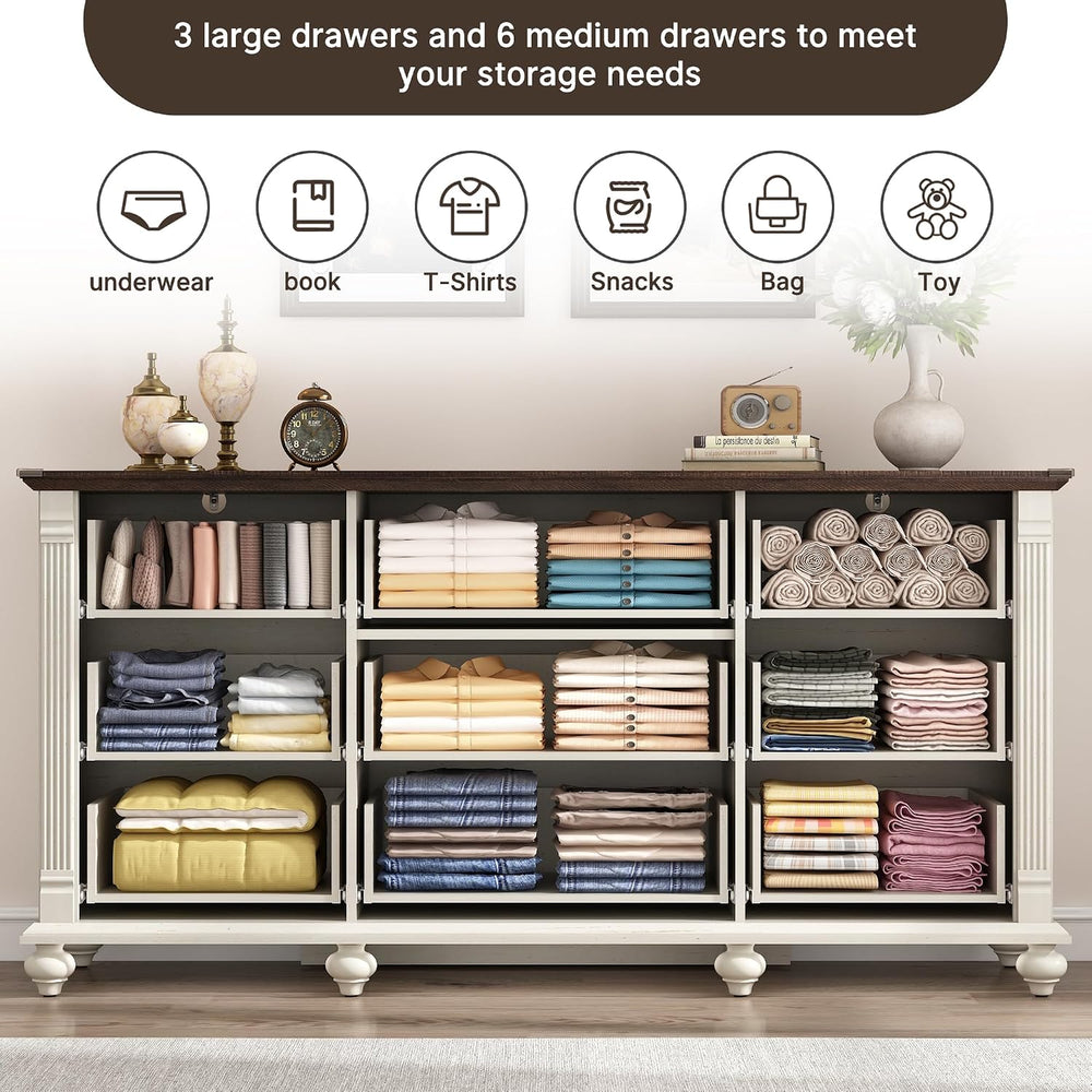 St.Mandyu Farmhouse 9 Drawer Dresser for Bedroom with 6 Gourd Feet and Roman ...
