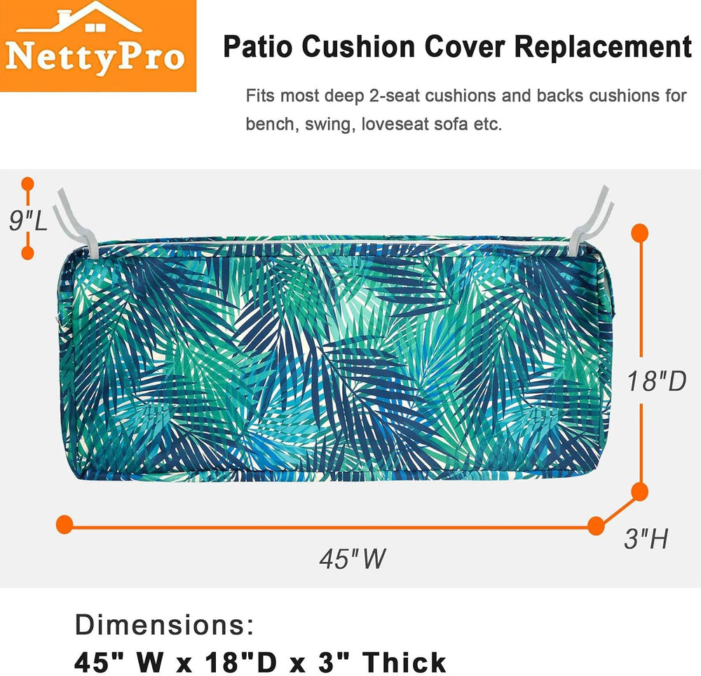 NettyPro Patio Bench/Swing Cushion Cover 45 x 18 x 3 Inch, Water Resistant UV...