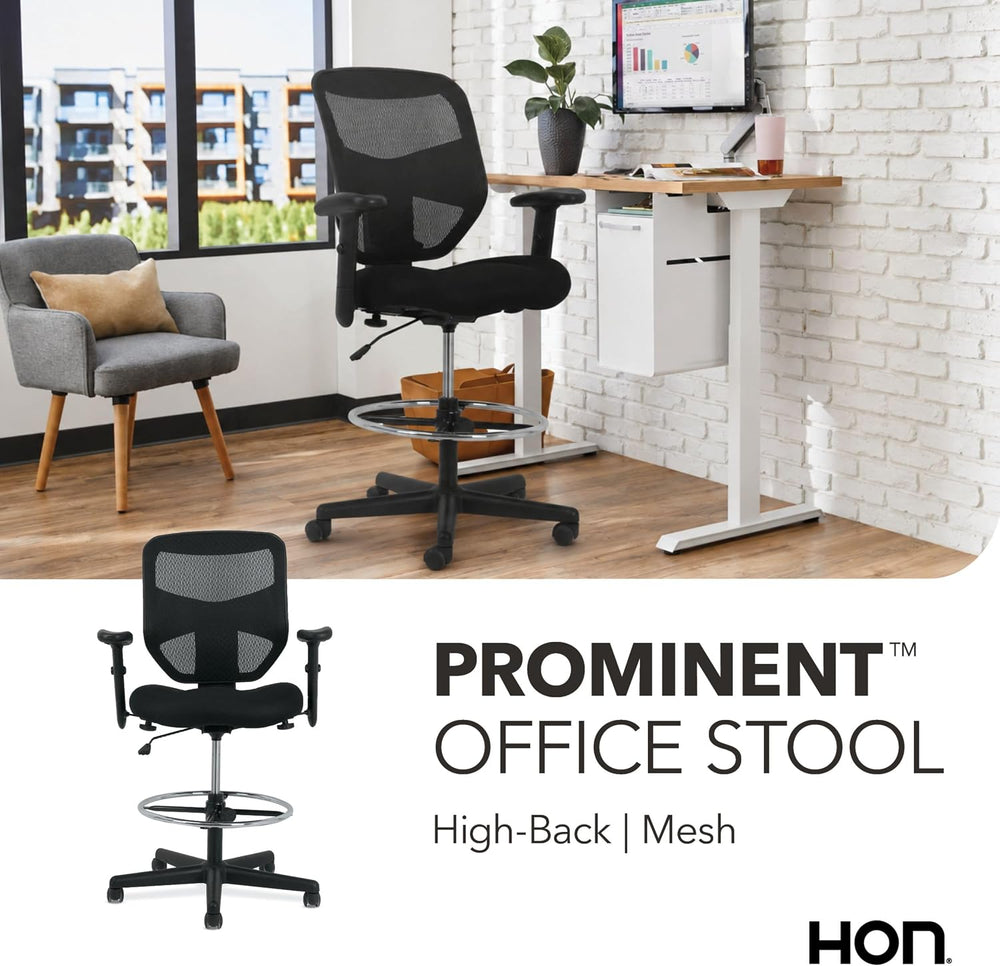 HON Prominent Ergonomic Stool, Footring, Office Desk Chair, Black