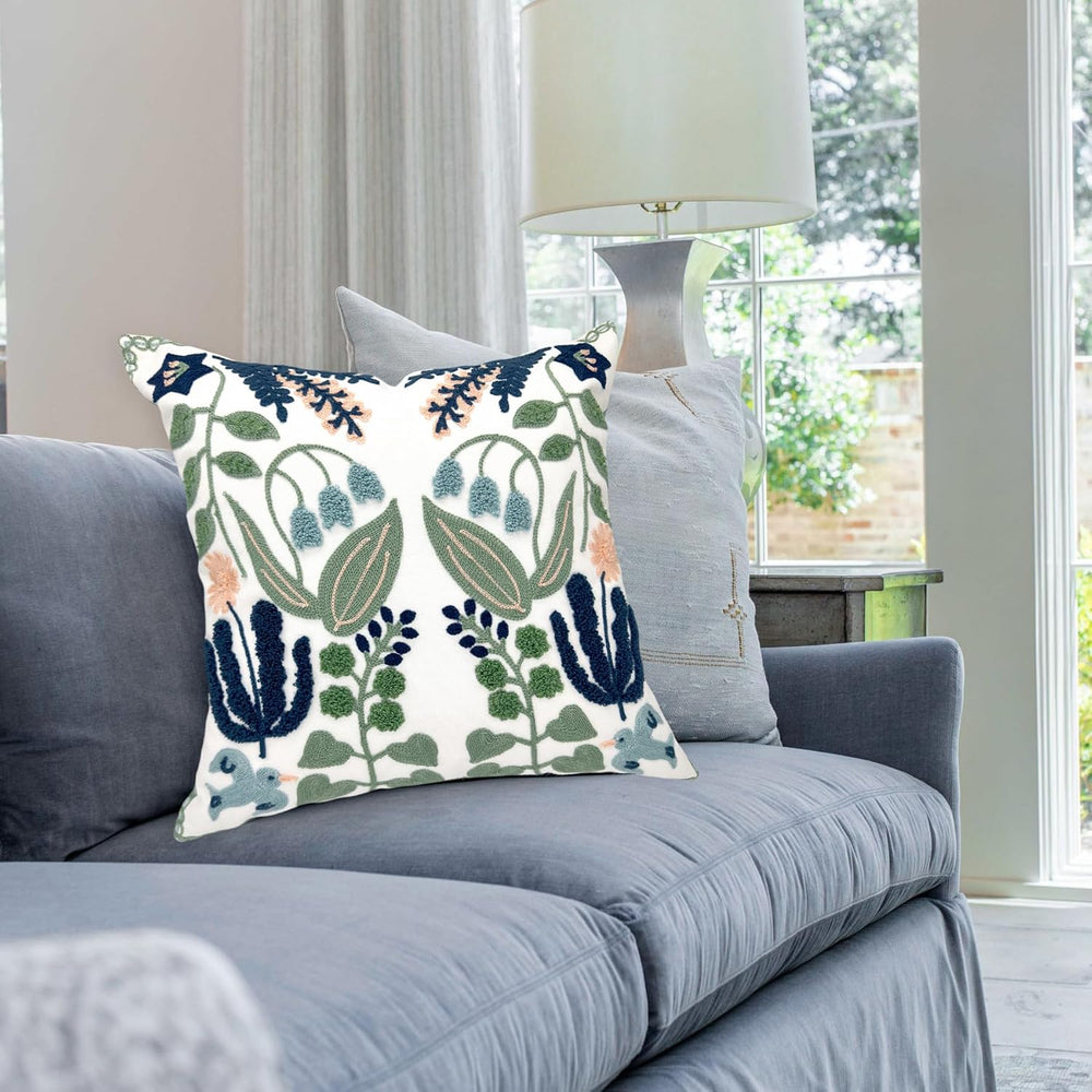 Alysheer Floral Embroidered Throw Pillow Cover 20"x 20" Set of 2 Bl...
