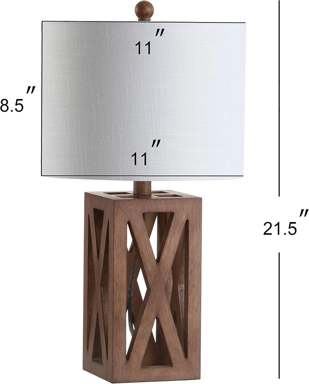 JONATHAN Y Stewart Rustic Wood Bedside Table Lamp 21.5", Brown