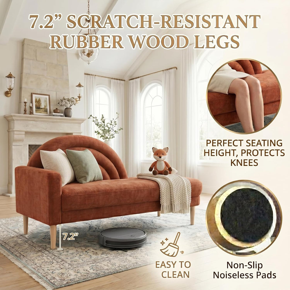 62.2" Linen Chaise Lounge Chair Indoor with Right Armres, Ocher Orange