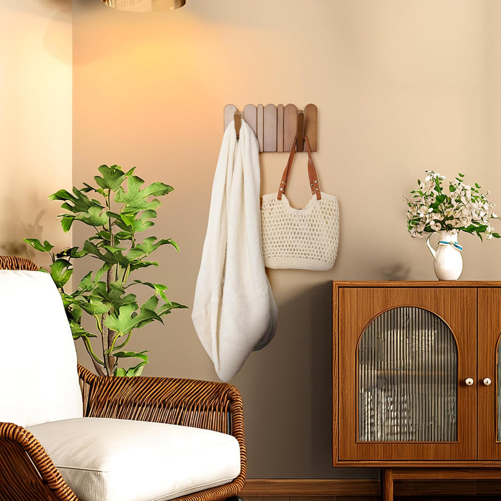 Wall Coat Rack for Entryway: Folding Wood 4 Hooks for Small Space