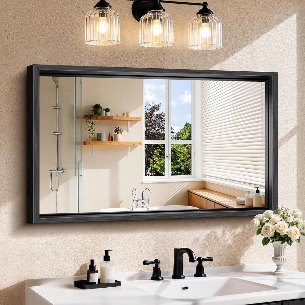 CIRCUMI 24"x40" Brushed Black Bathroom Mirror, Rectangular Vanity M...