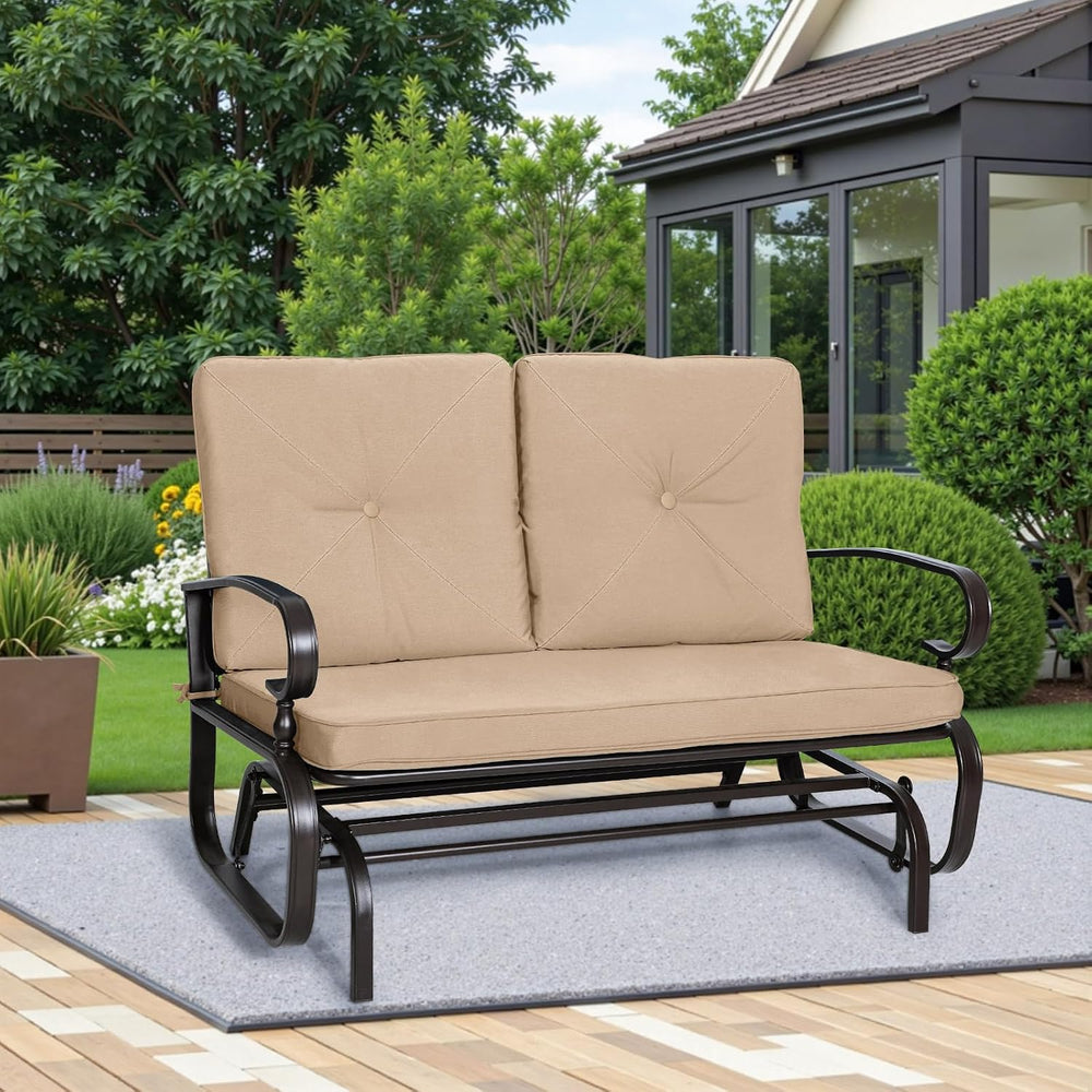 Outdoor Loveseat Patio Swing Glider Bench 2 Seats Rocking Chair, Wrought Iron...