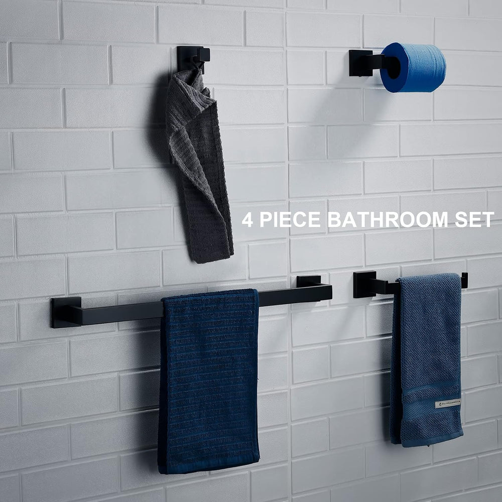 Matte Black Bathroom Accessories Set 4 Piece Bathroom Towel Holder Set