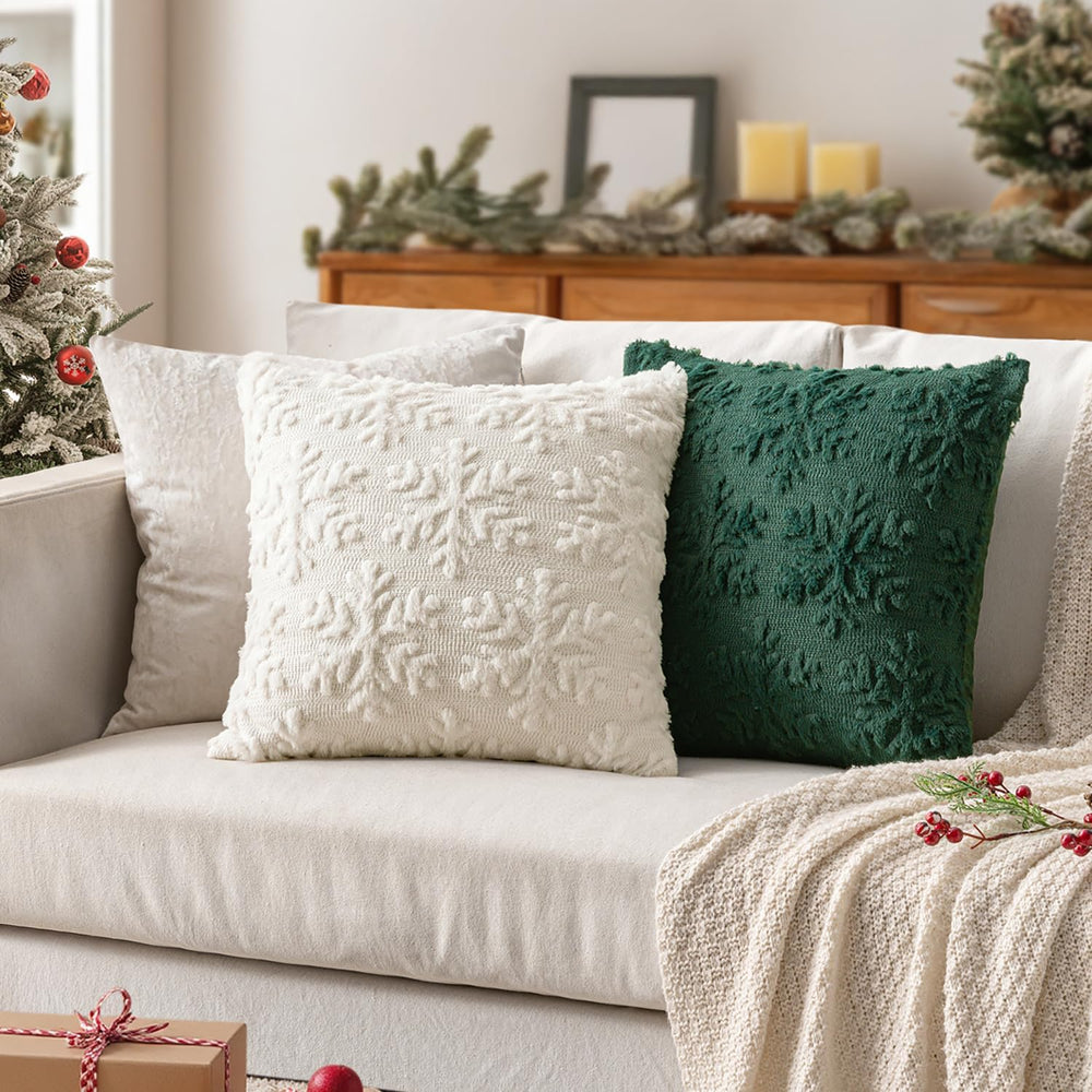 MIULEE Christmas Cream White Throw Pillow Covers Snowflakes Decorative 26×26 ...