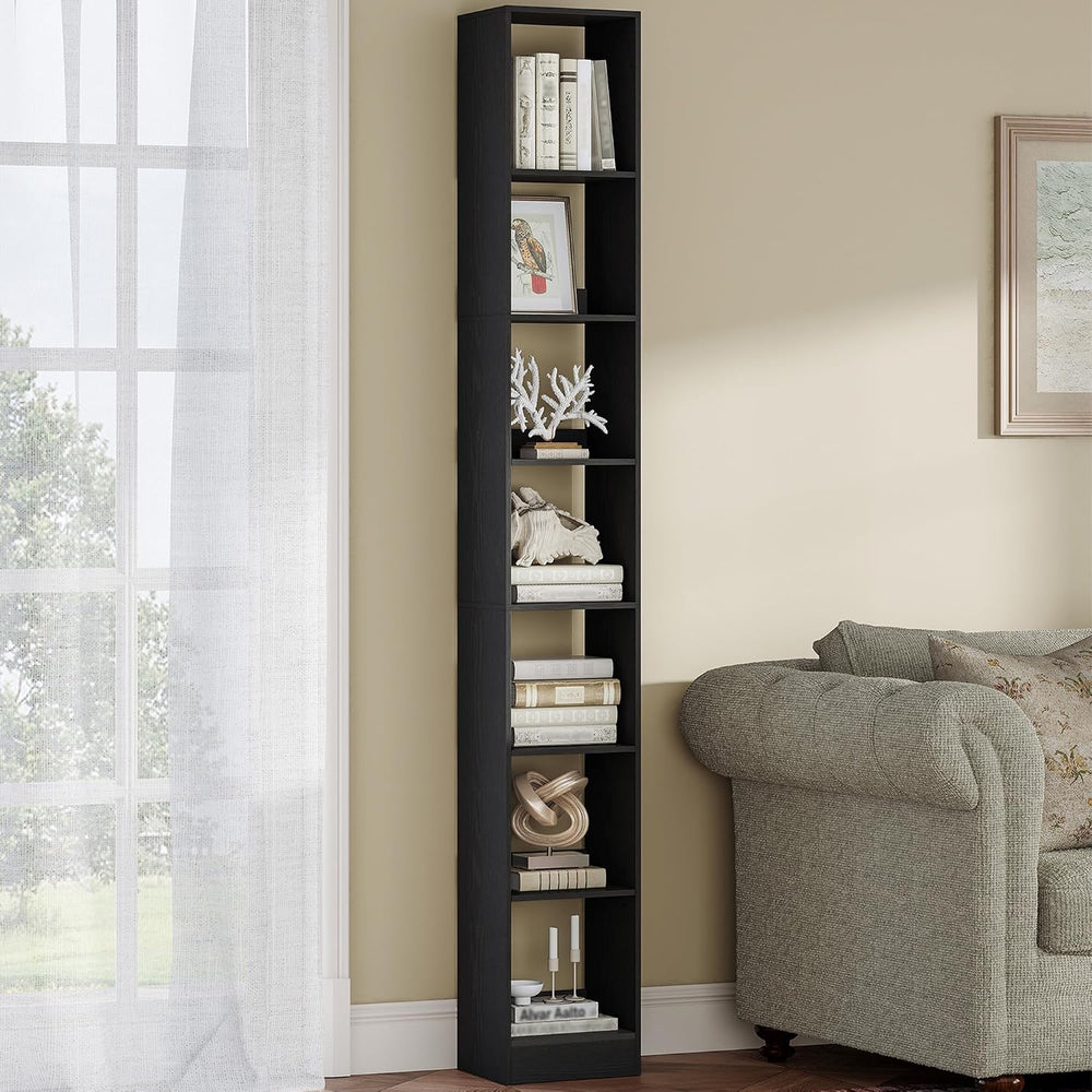 Hzuaneri Bookcase, Tall Narrow Bookshelf, Open Display Storage Shelf