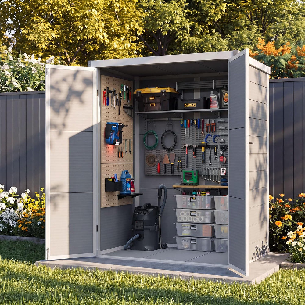 Aoxun 55 Cuft Outdoor Tall Storage Shed, 5×3 Ft Vertical Shed with Floor &...