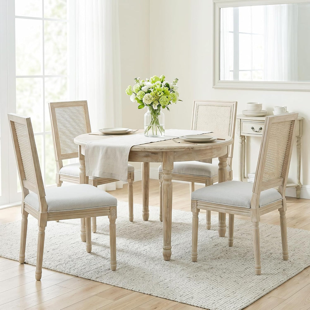 chairus Farmhouse Dining Chairs Set of 6, Rectangle Rattan Back French Countr...