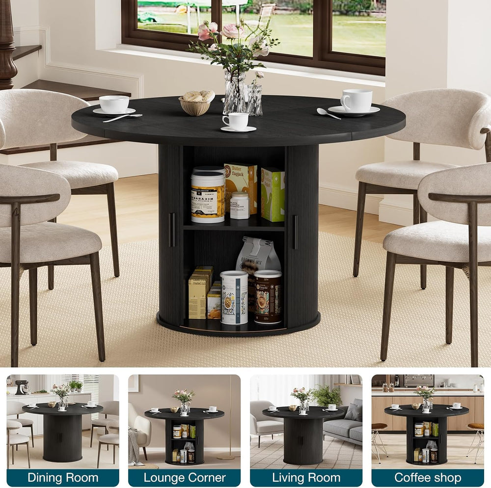 HOMMPA 48'' Round Dining Table for 4-6 Kitchen Table with Storage-Black