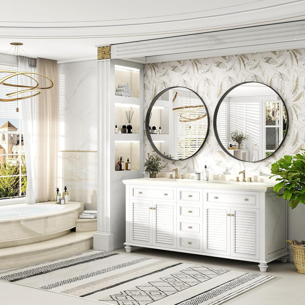 36 Inch Round Bathroom Mirror - Wall Mounted Circle Mirror with Metal Frame, ...