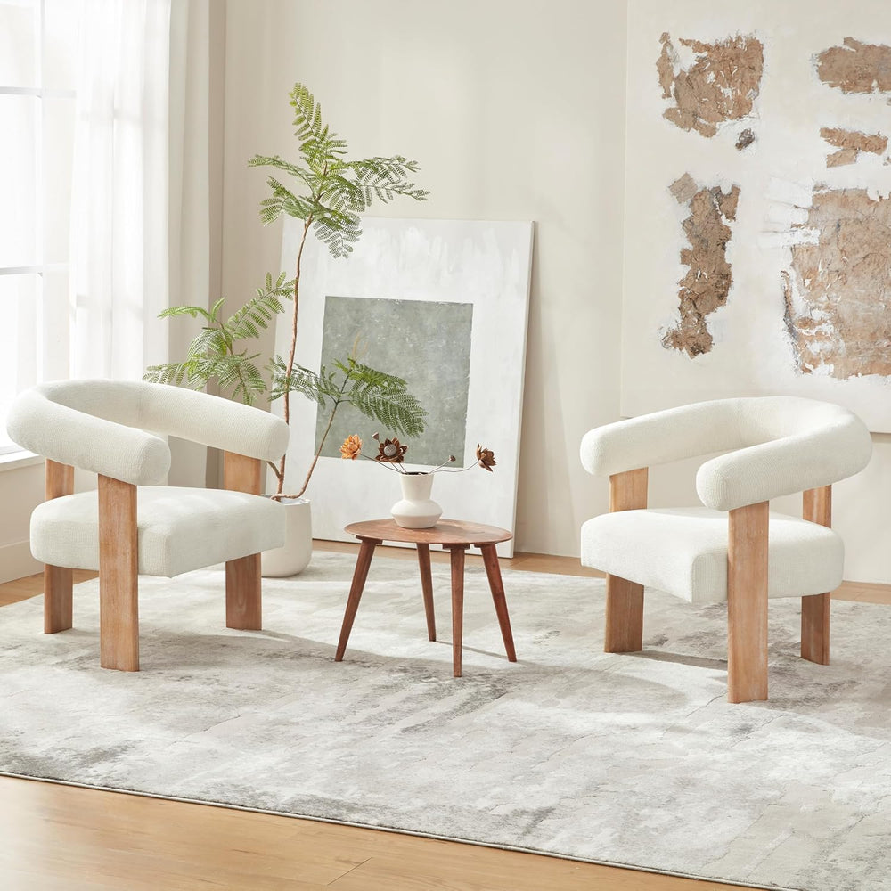 VKNOW Barrel Accent Chairs Set of 2 with Armrests and Rubberwood Legs