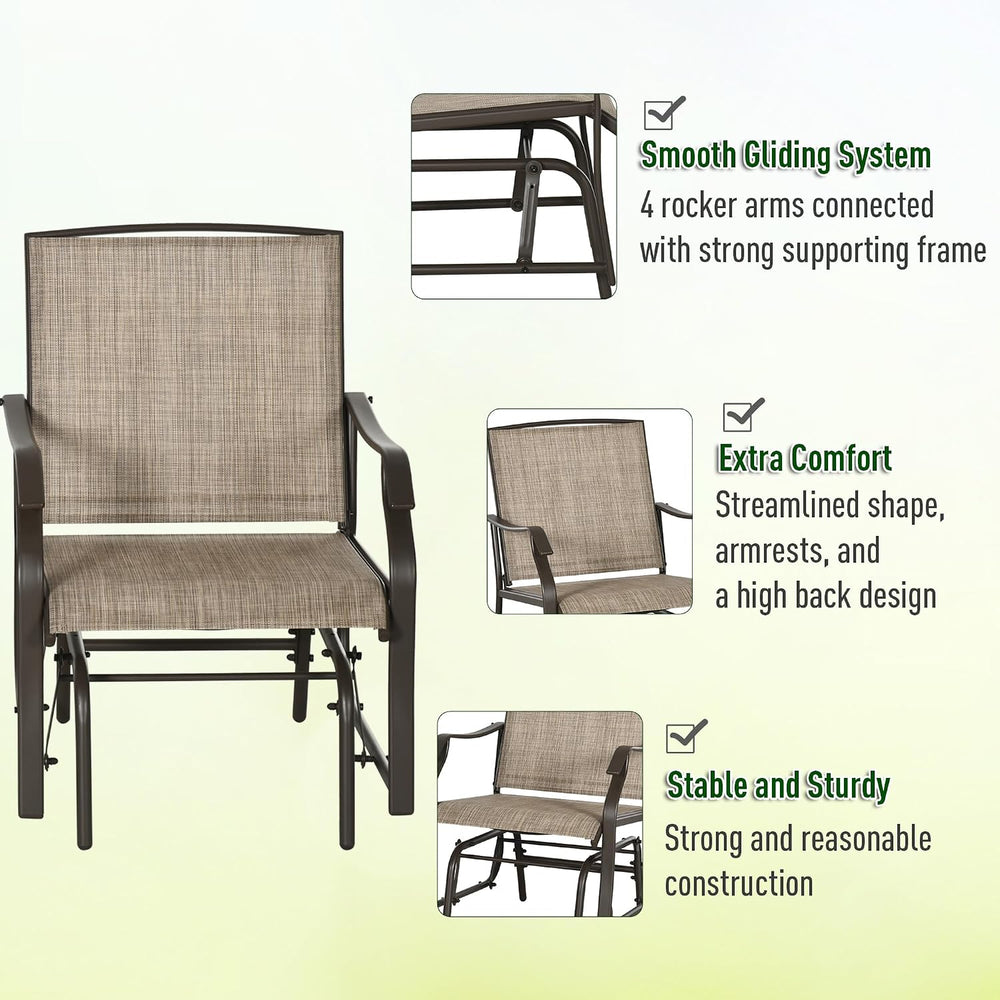 Outsunny 3 Piece Outdoor Glider Chair Coffee Table Bistro Set Mixed Brown