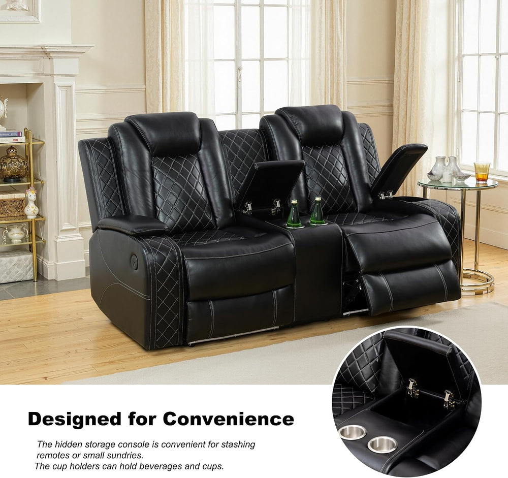 Breathing Leather Power Recliner Sofa Set, 2 Piece Faux Leather Couch and Lov...