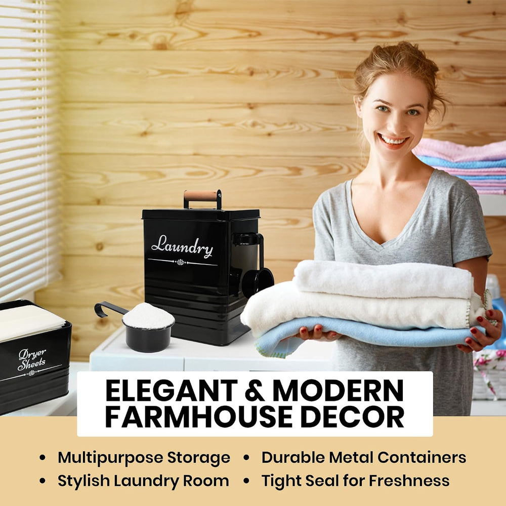 Farmhouse Metal Laundry Detergent Pod Container With Dryer Sheet Holder
