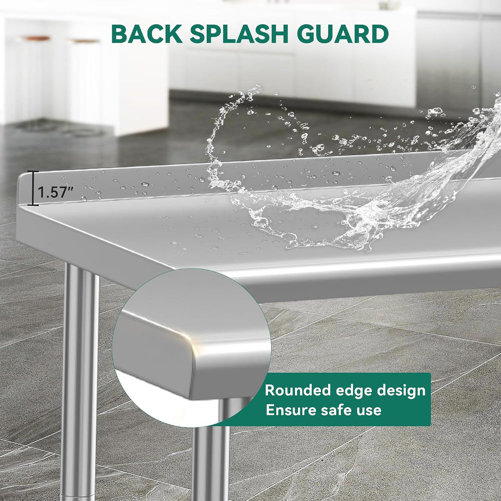 YITAHOME 30" x 24" Stainless Steel Table with Backsplash & Wheels