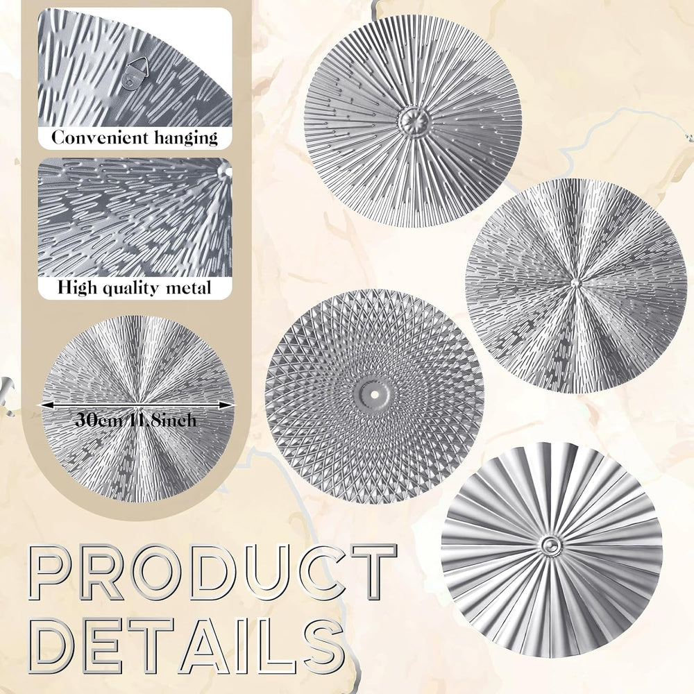 Hicarer 4 Pcs 12 Inch Silver Metal Wall Art Decor Modern Sunburst Decor