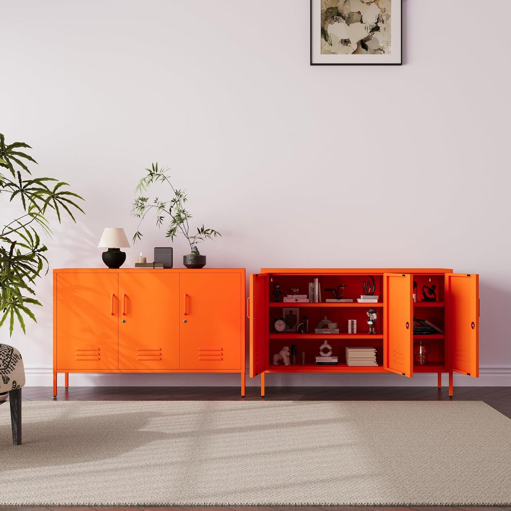 47.3" Wide Orange 3-Door Lockable Metal Storage Locker, Heavy-Duty Multi...