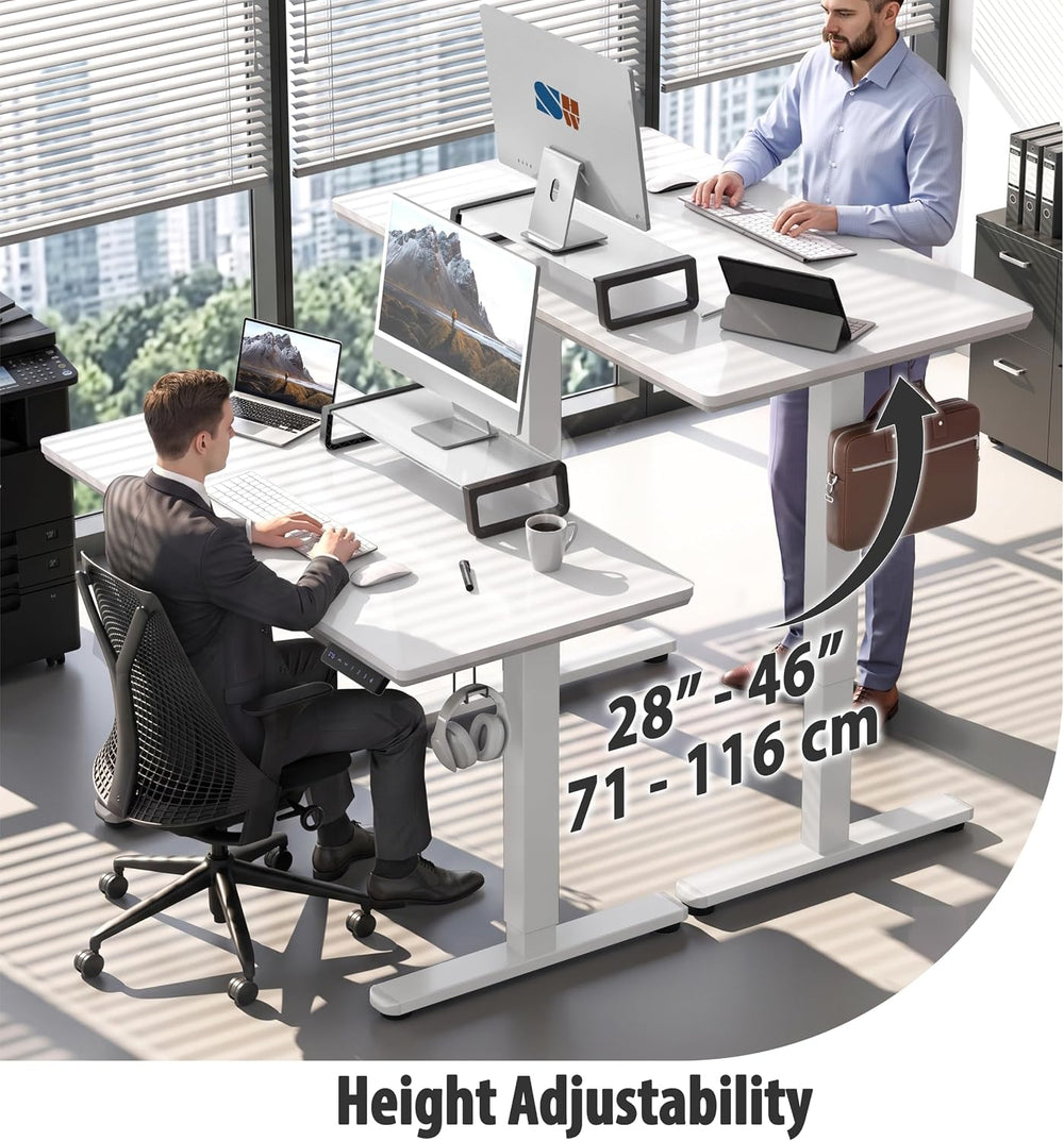 SHW 47-Inch Glass Electric Height Adjustable Standing Desk, White