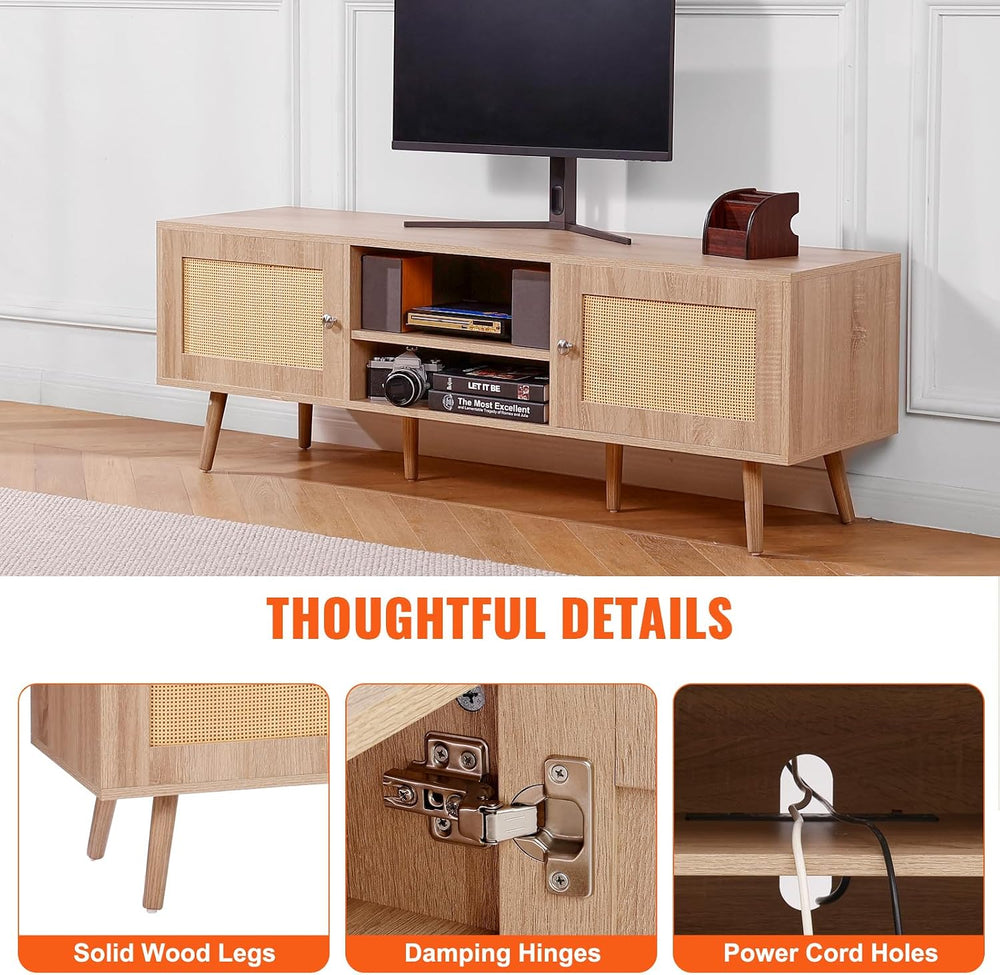 VEVOR Rattan TV Stand, Mid Century Modern TV Stand for 65 inch TV, Boho Ratta...