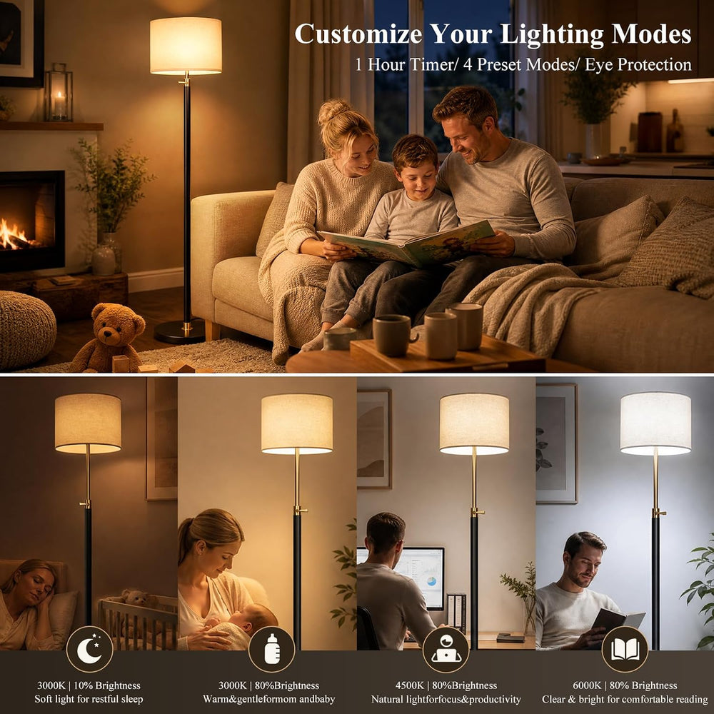 Floor Lamp Height Adjustable with Remote for Living Room and Bedroom Black
