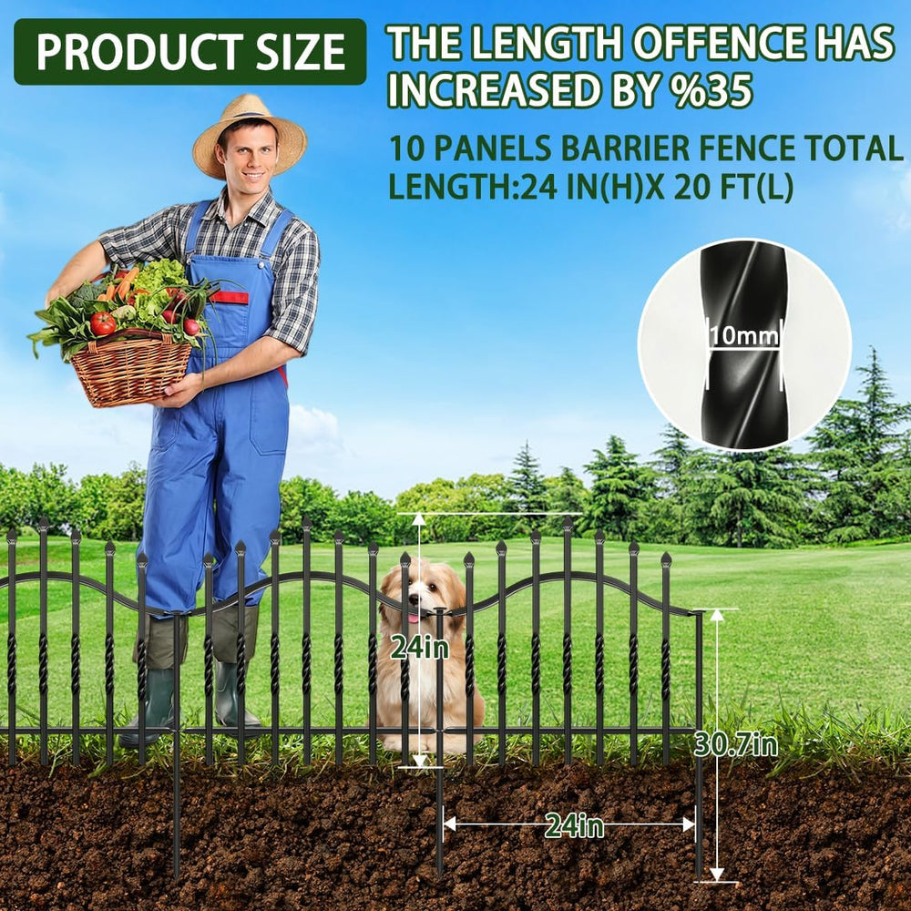 10 Panels Decorative Garden Fence, 24 in(H) X 20 ft(L) Dog Fence Outdoor for ...