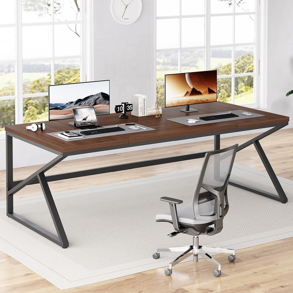 HSH 70 Inch Long Walnut Desk, 2 Person Large Work Desk for Home Office, Rusti...