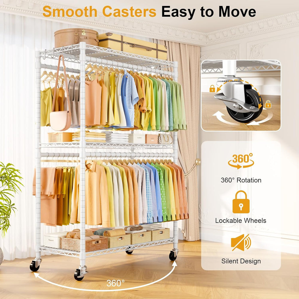 ULIFHOME Rolling Clothes Rack, Clothing Racks for Hanging Clothes, White