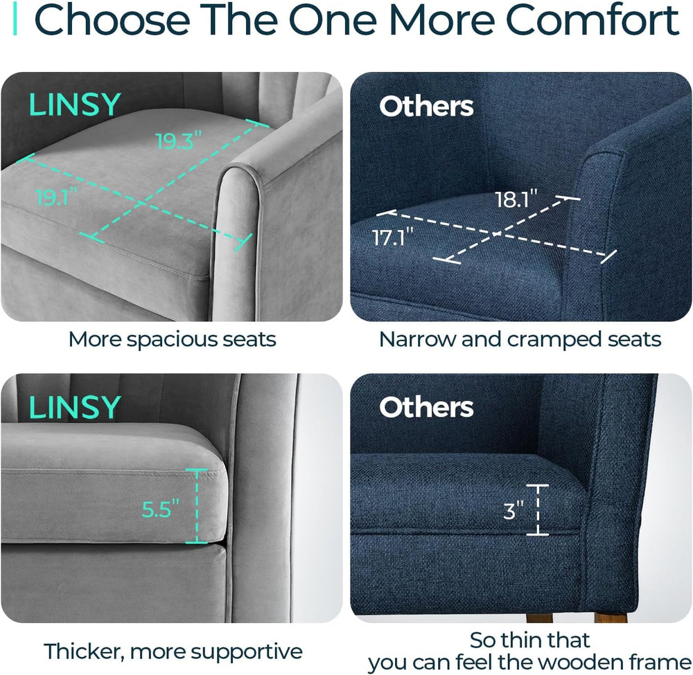 LINSY 360° Swivel Accent Chairs Set of 2, Modern Velvet Chair with Ottoman, C...