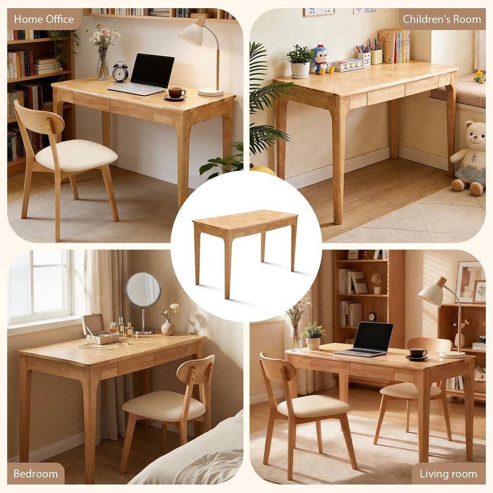Zevemomo Solid Wood Desk w/Drawers, Home Office Writing Solid Wooden Desks