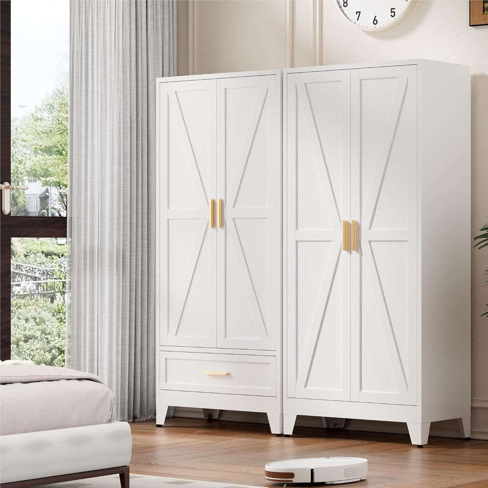 Washsemba 71'' Farmhouse Metal Wardrobe Cabinet with Hanging Rod, 2 B...