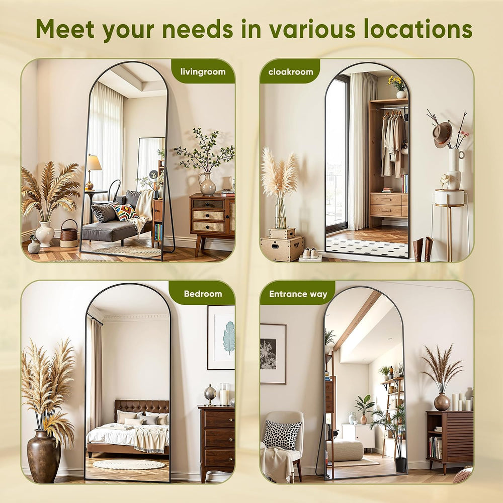 Oversized Floor Mirror, 72"x32" Arched Full Length Mirror, Black