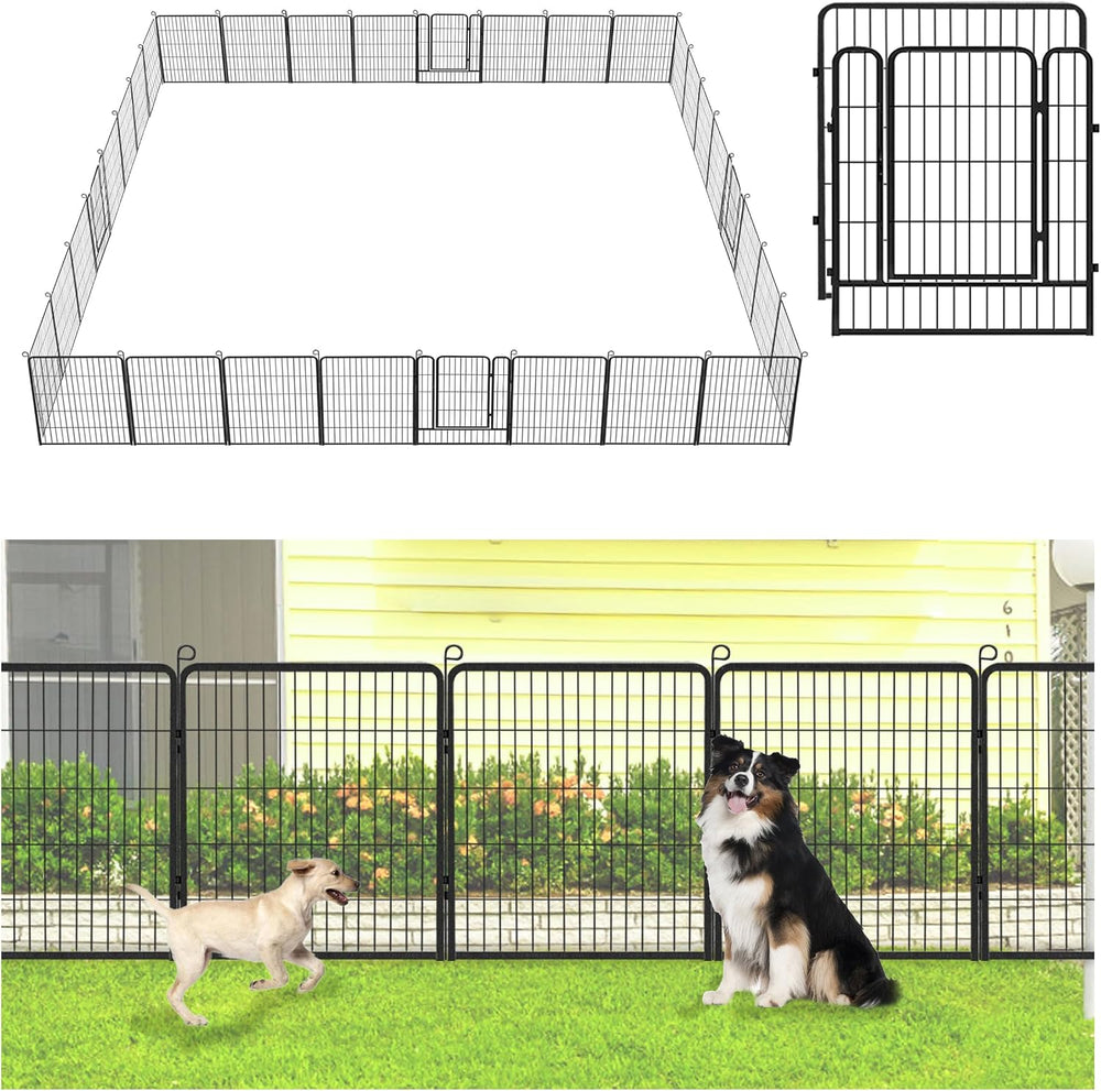 Decorative Metal Garden Fence with Gate Dog Fence Outdoor for Yard, 32in(H) x...
