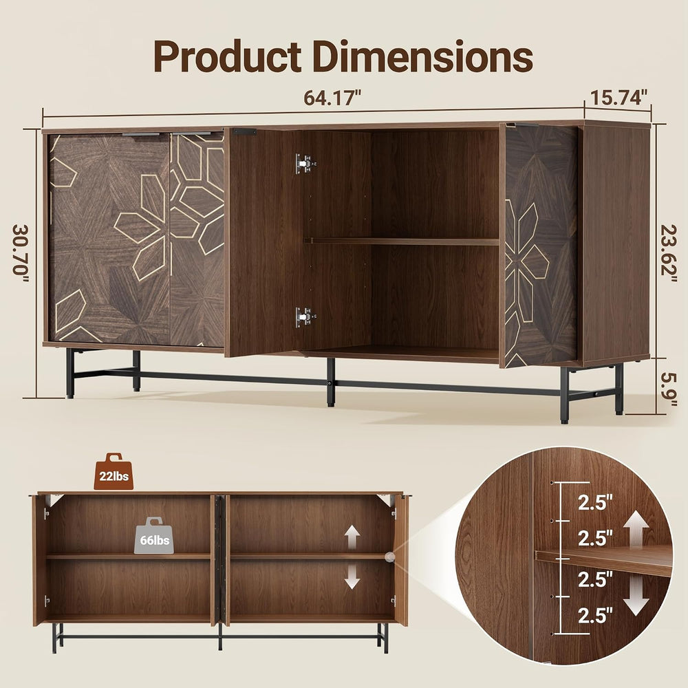 Mericonia Sideboard Buffet Cabinet Storage, Modern Console Fluted Credenza
