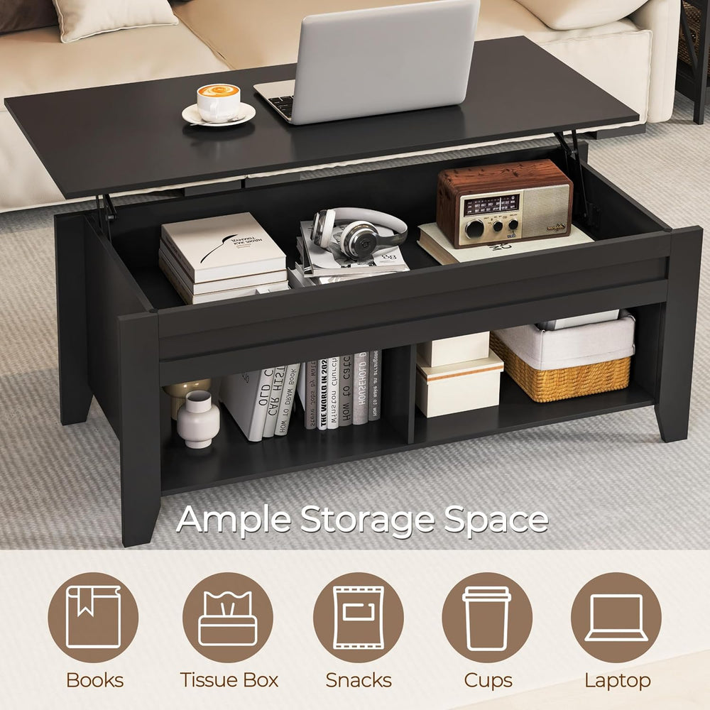 Yaheetech 39.5" Lift Top Coffee Table with Storage Shelf, Black
