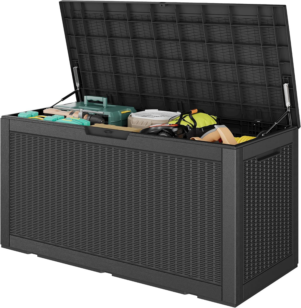 160 Gallon Deck Box,Lockable Outdoor Storage Box Gas Lift,Waterproof,Black