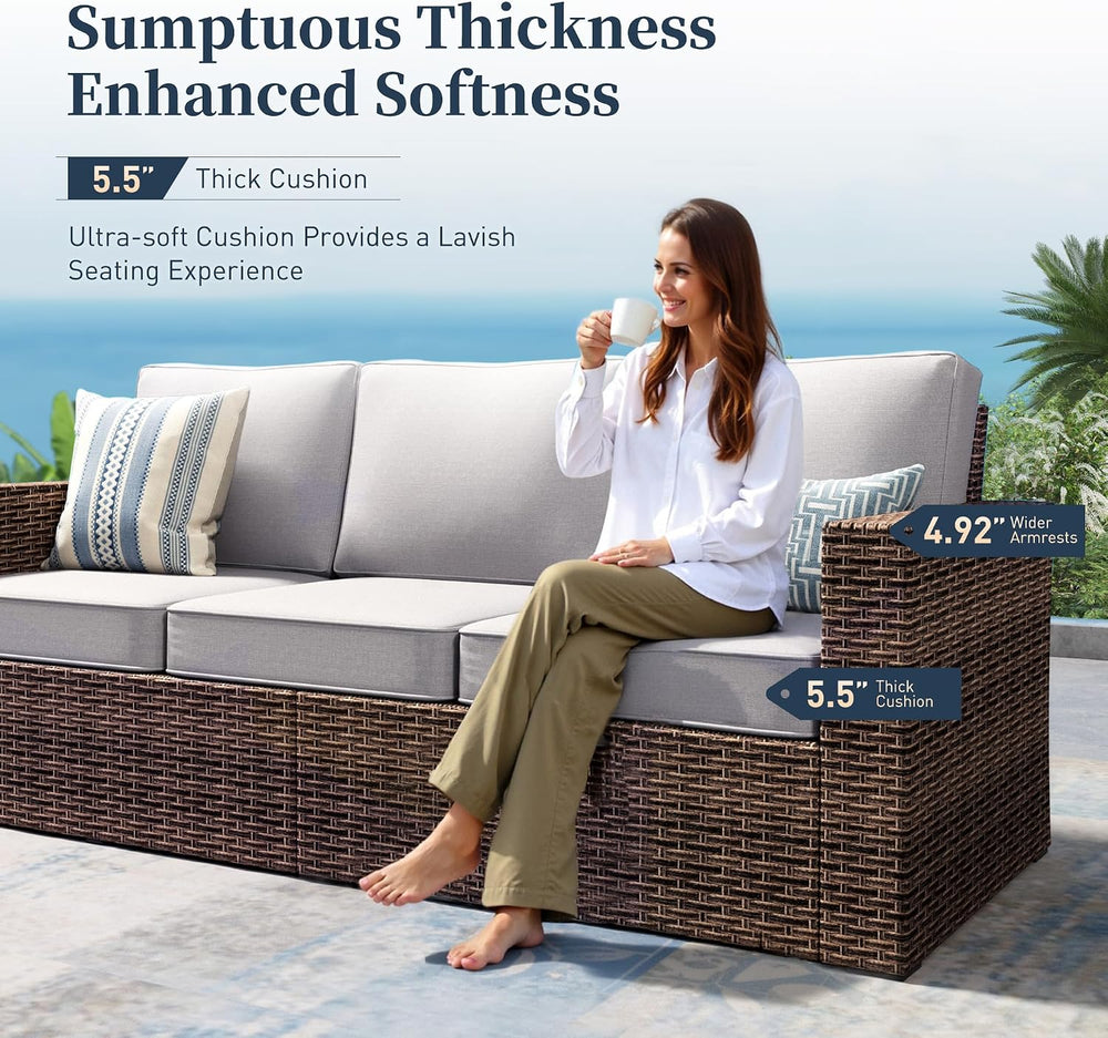SUNSHINE VALLEY 7-Seat Wicker Patio Furniture Set with Wide Arm, Grey