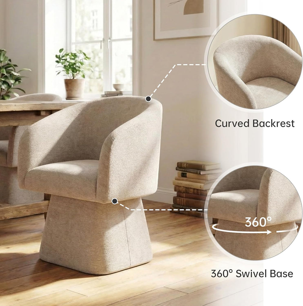 VKNOW Upholstered Swivel Dining Chairs Set of 2 with Barrel Back and Arm
