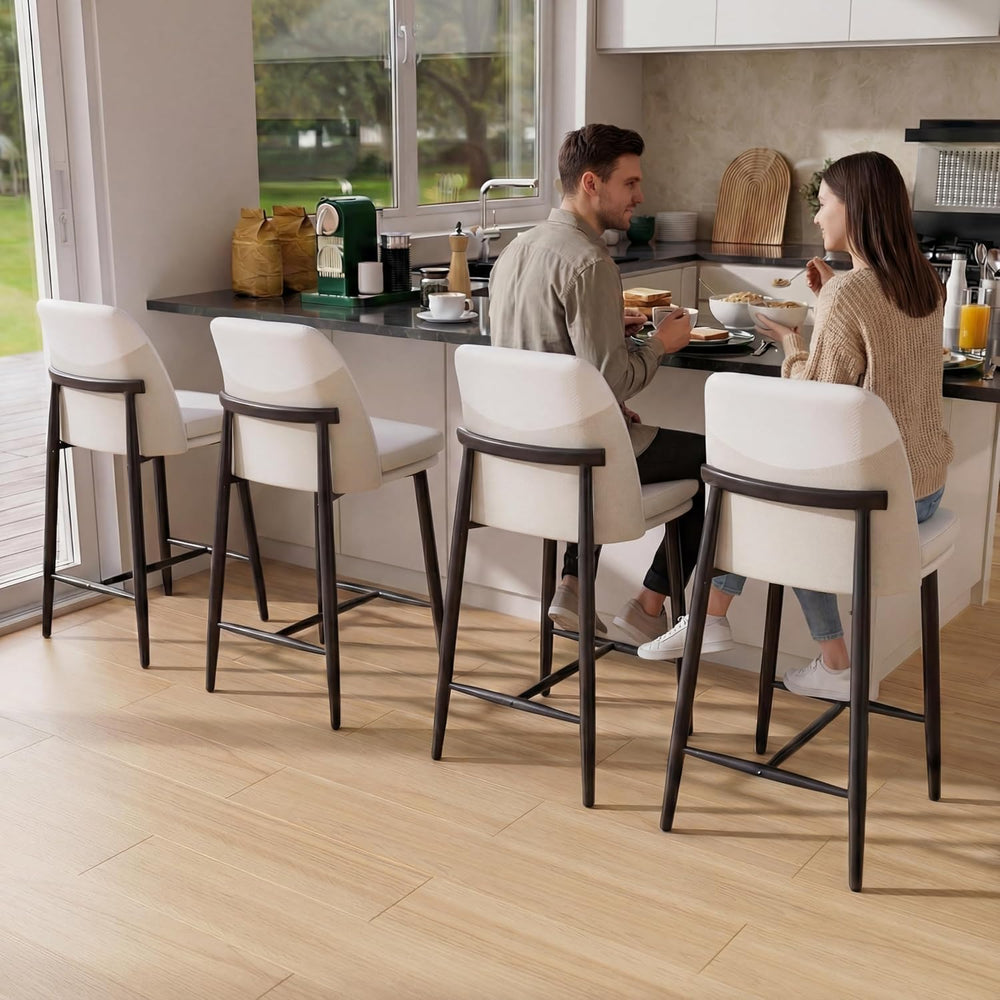 GXJ White Counter Height Bar Stools Set of 2, Dual Textured Seats